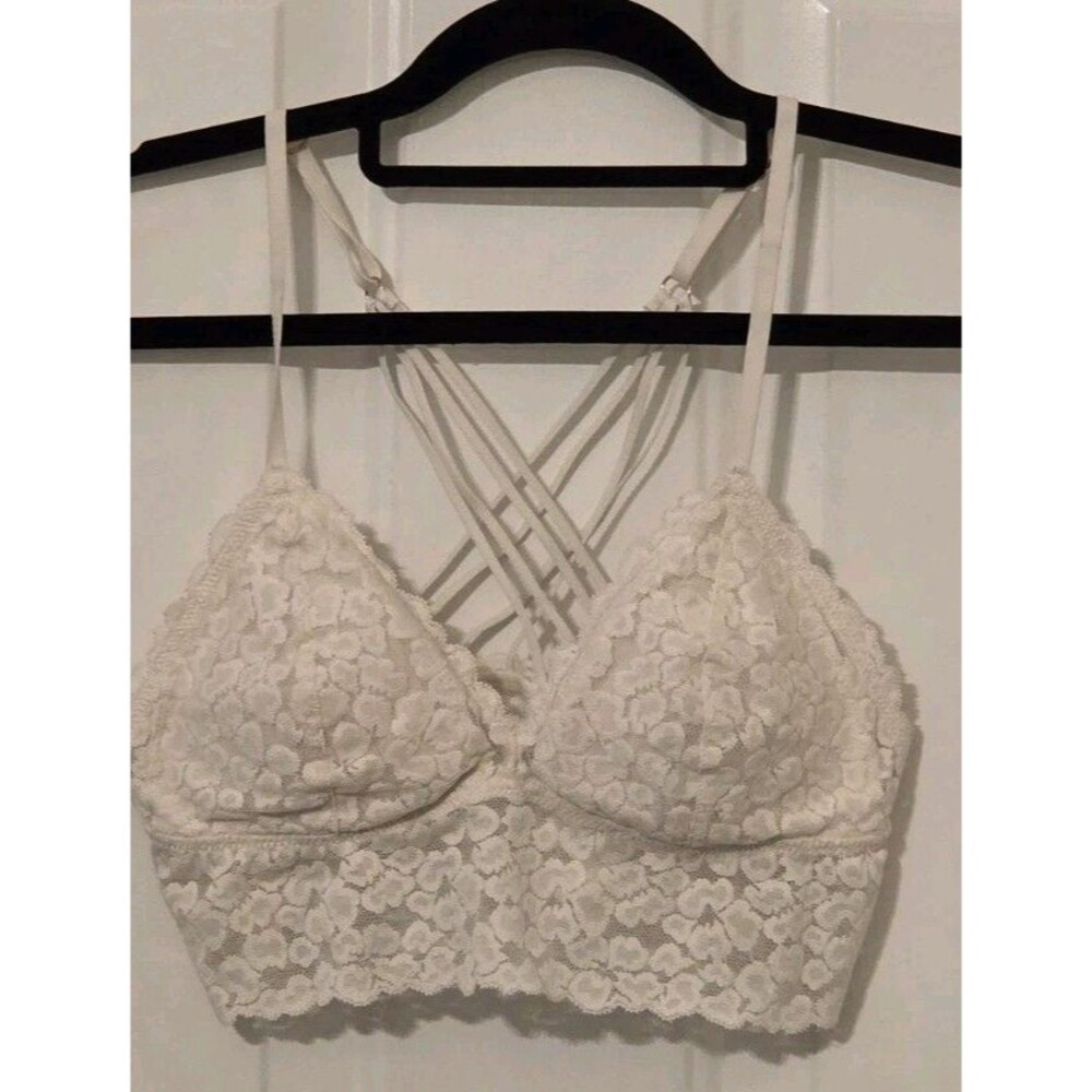 Aerie Animal Lace Padded Strappy Bralette in white - Size S